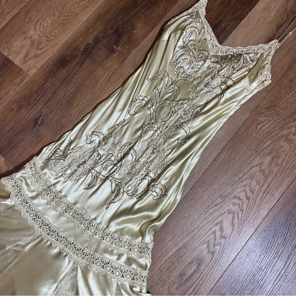 Vintage 100% Silk Beaded Dress Lace Dress Vintage Drop Waist Gown Prom Dress - Picture 4 of 16